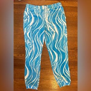 Lilly Pulitzer Jogger Pant Plush Joe Fish Blue White Mimosa Pants